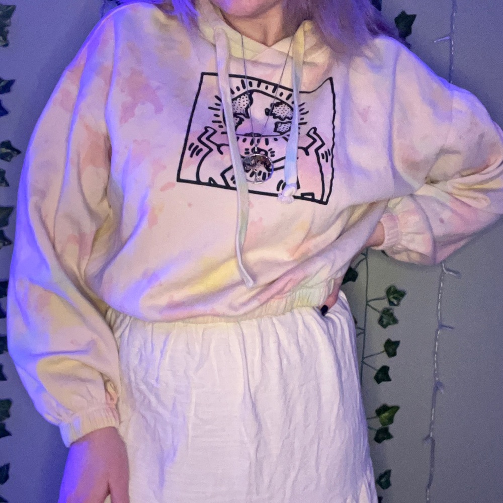 Keith Haring Cropped Tie Dye Hoodie